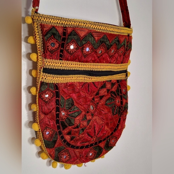 Made in India Handbags - Indian Embroidered Red and Black Women's Embellished Bag